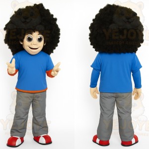 Blue Gray Red Black Afro Boy Mascot Costume