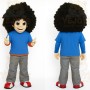Blue Gray Red Black Afro Boy Mascot Costume