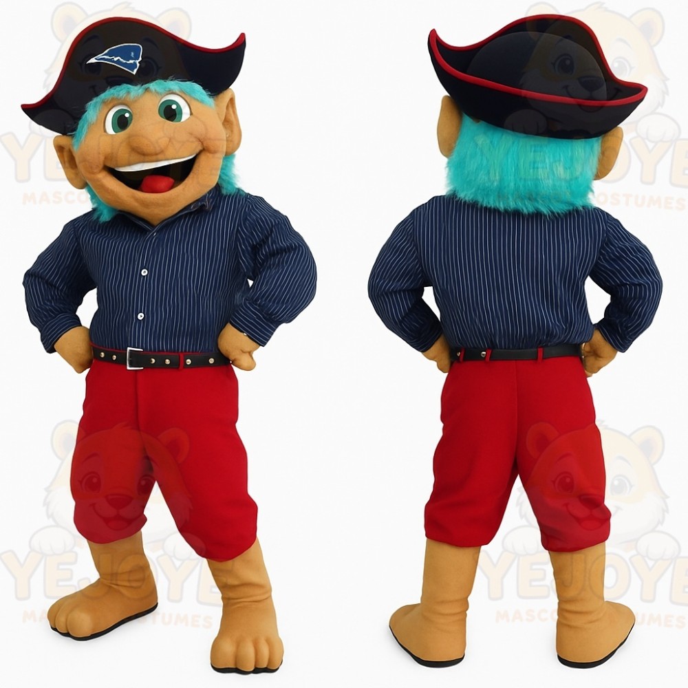 Navy Red Teal Haired Pirate Mascot Costume