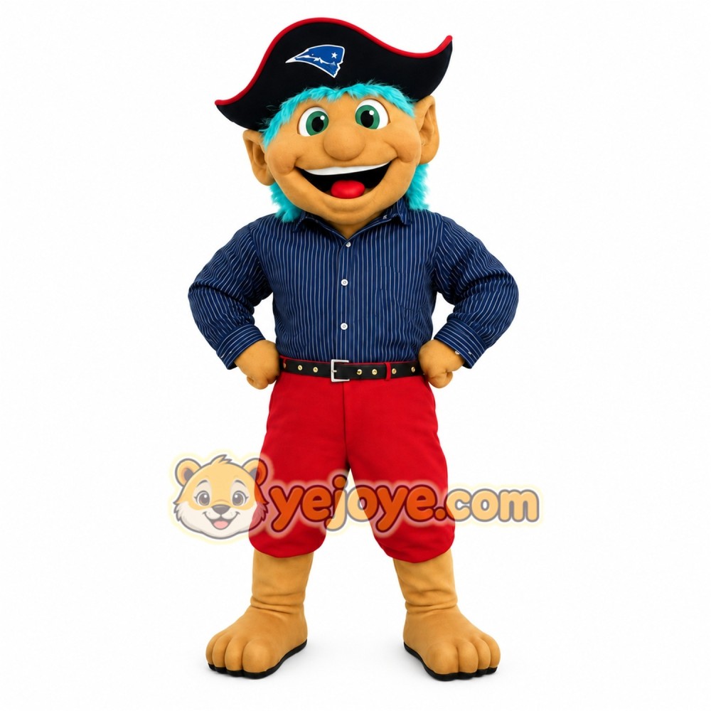 Navy Red Teal Haired Pirate Mascot Costume Navy Red Teal Haired Pirate Mascot Costume