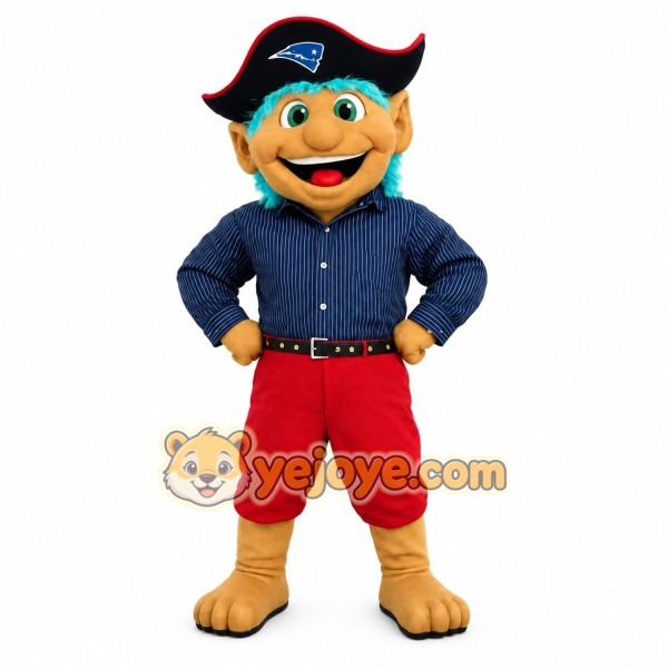 Navy Red Teal Haired Pirate Mascot Costume