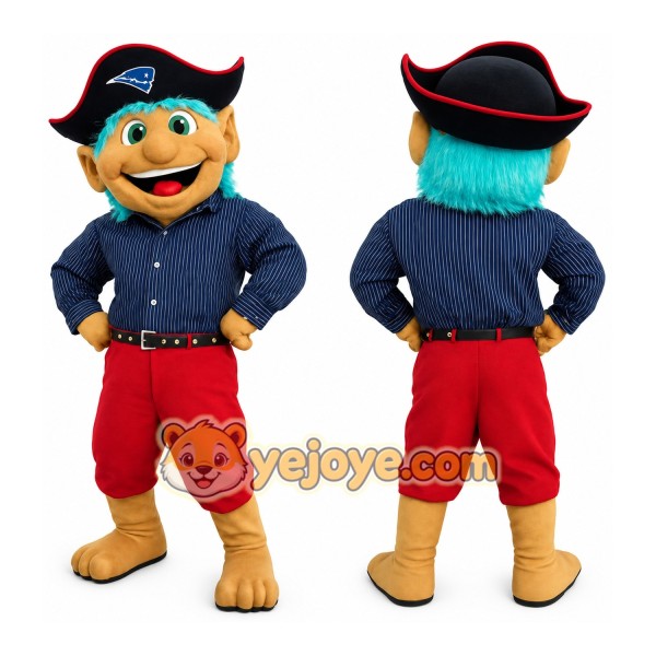 Navy Red Teal Haired Pirate Mascot Costume
