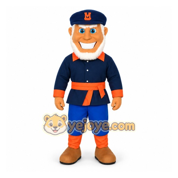 Navy Orange Bearded Old Man Mascot Costume