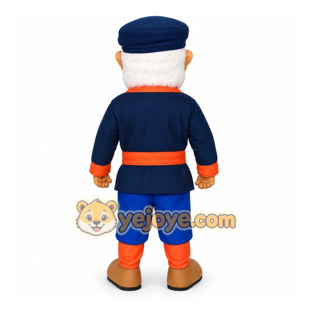 Navy Orange Bearded Old Man Mascot Costume Navy Orange Bearded Old Man Mascot Costume
