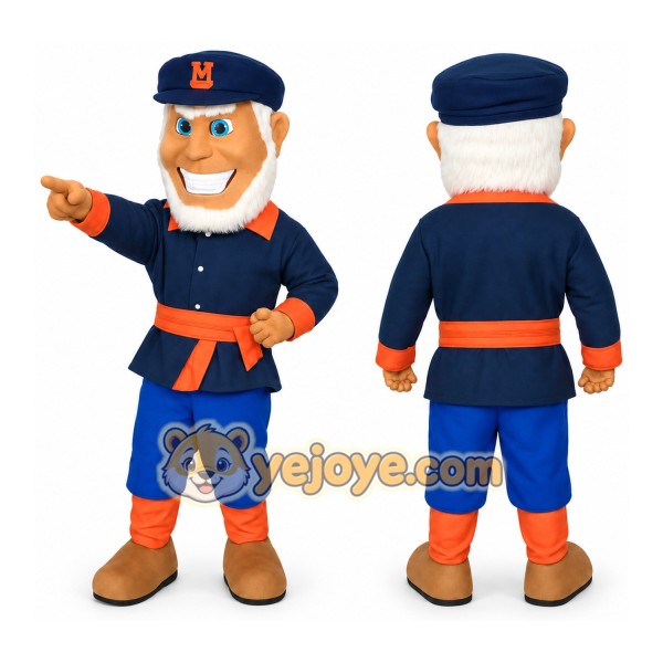 Navy Orange Bearded Old Man Mascot Costume