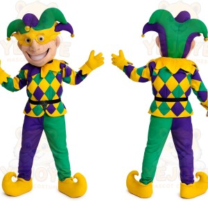 Green Purple Yellow Jester Mascot Costume