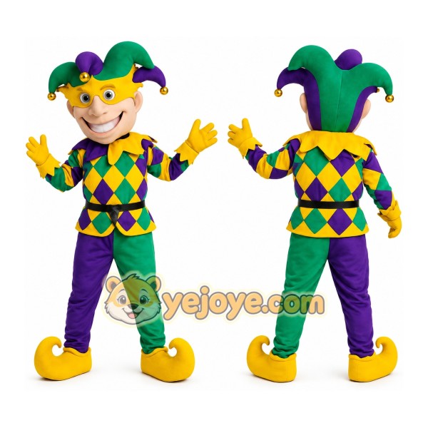 Green Purple Yellow Jester Mascot Costume