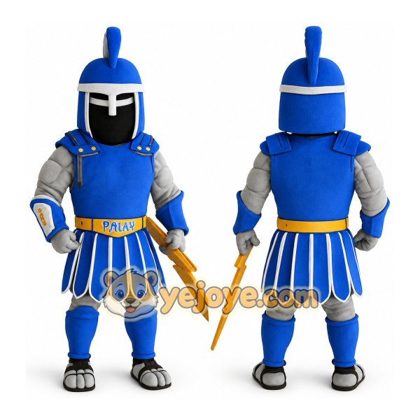 Blue Gray Spartan Warrior Mascot Costume