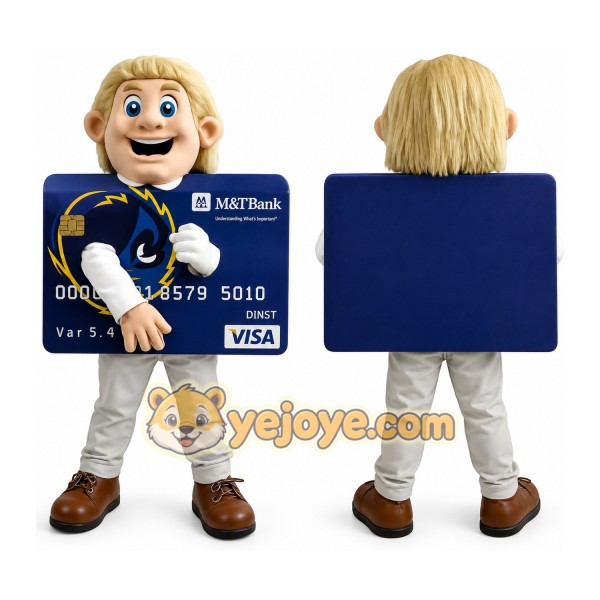 Navy Blue Blond Credit Card Man Mascot Costume