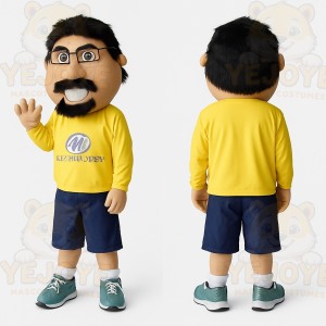 Yellow Navy Bearded Nerd Man Mascot Costume