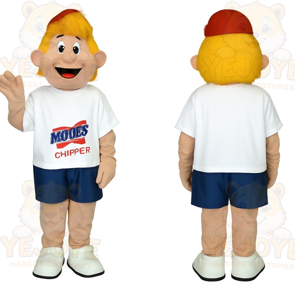 Blonde Boy Red White Navy Mascot Costume