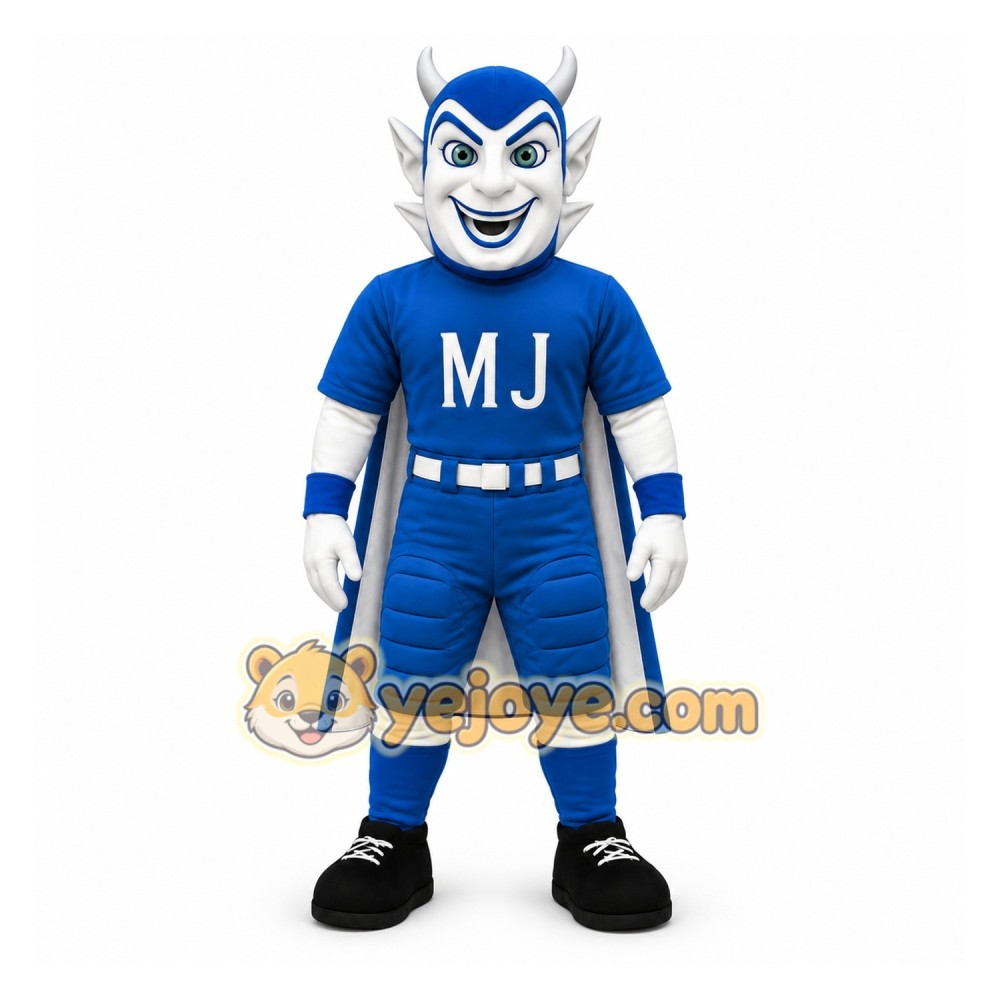 Blue White Caped Devil Mascot Costume Blue White Caped Devil Mascot Costume