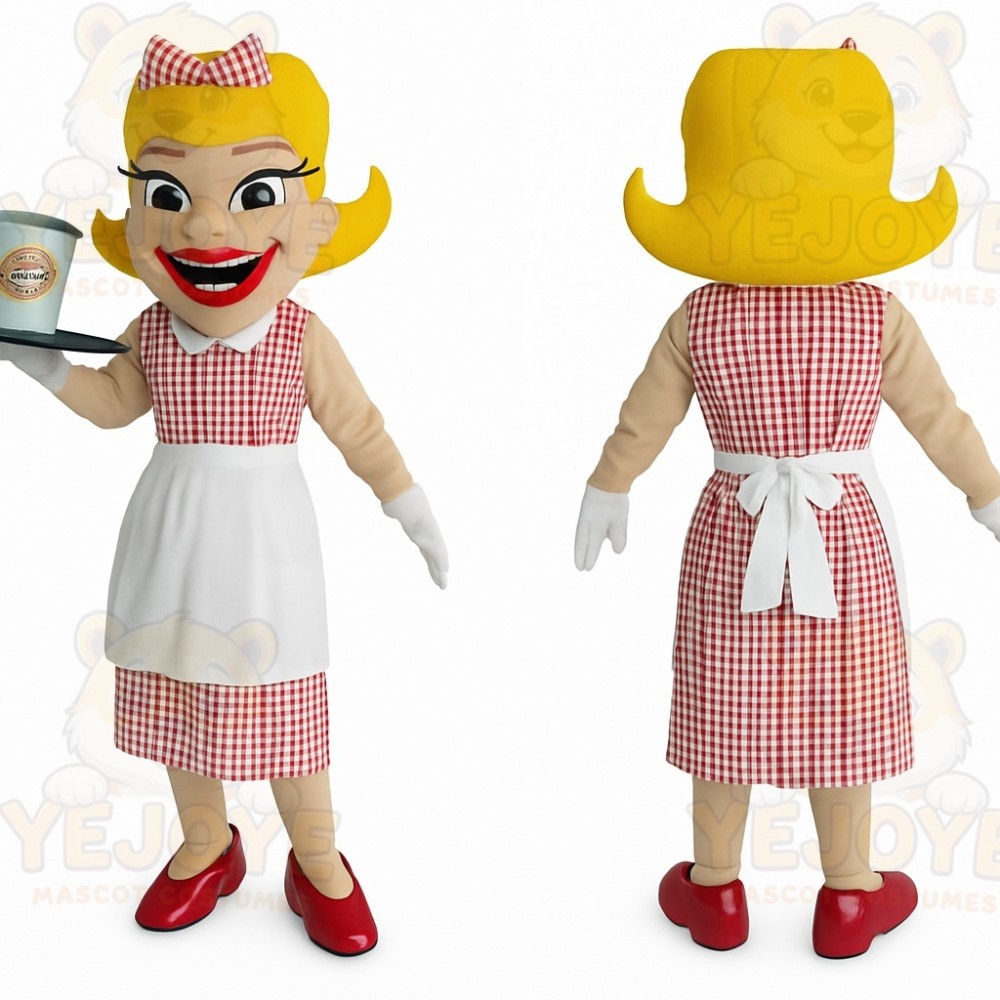 Red White Blonde Waitress Mascot Costume