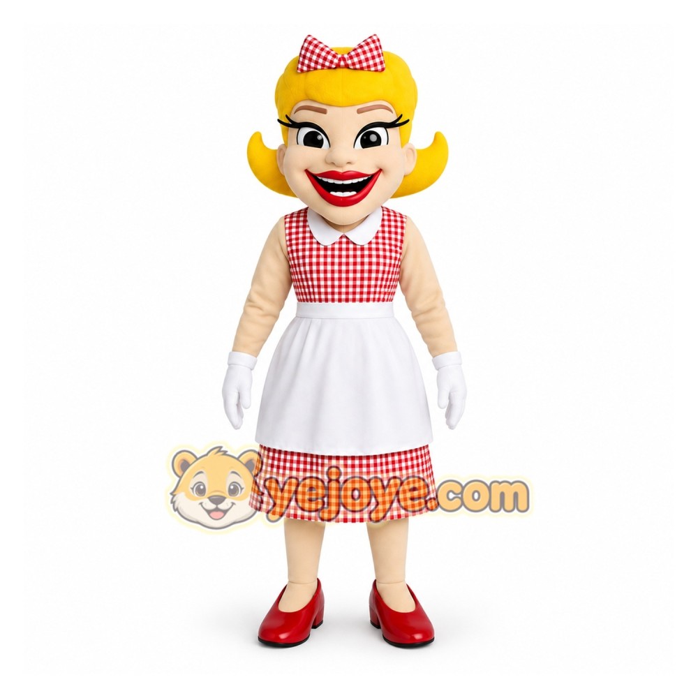 Red White Blonde Waitress Mascot Costume Red White Blonde Waitress Mascot Costume