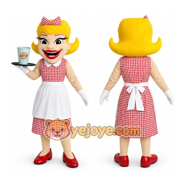 Red White Blonde Waitress Mascot Costume