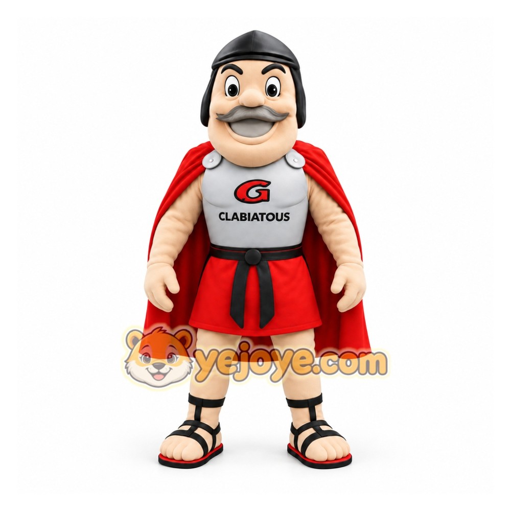Red Gray Mustached Roman Gladiator Mascot Costume
