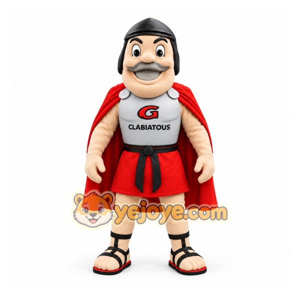 Red Gray Mustached Roman Gladiator Mascot Costume