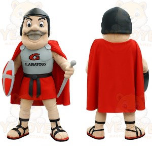 Red Gray Mustached Roman Gladiator Mascot Costume