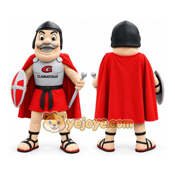 Red Gray Mustached Roman Gladiator Mascot Costume
