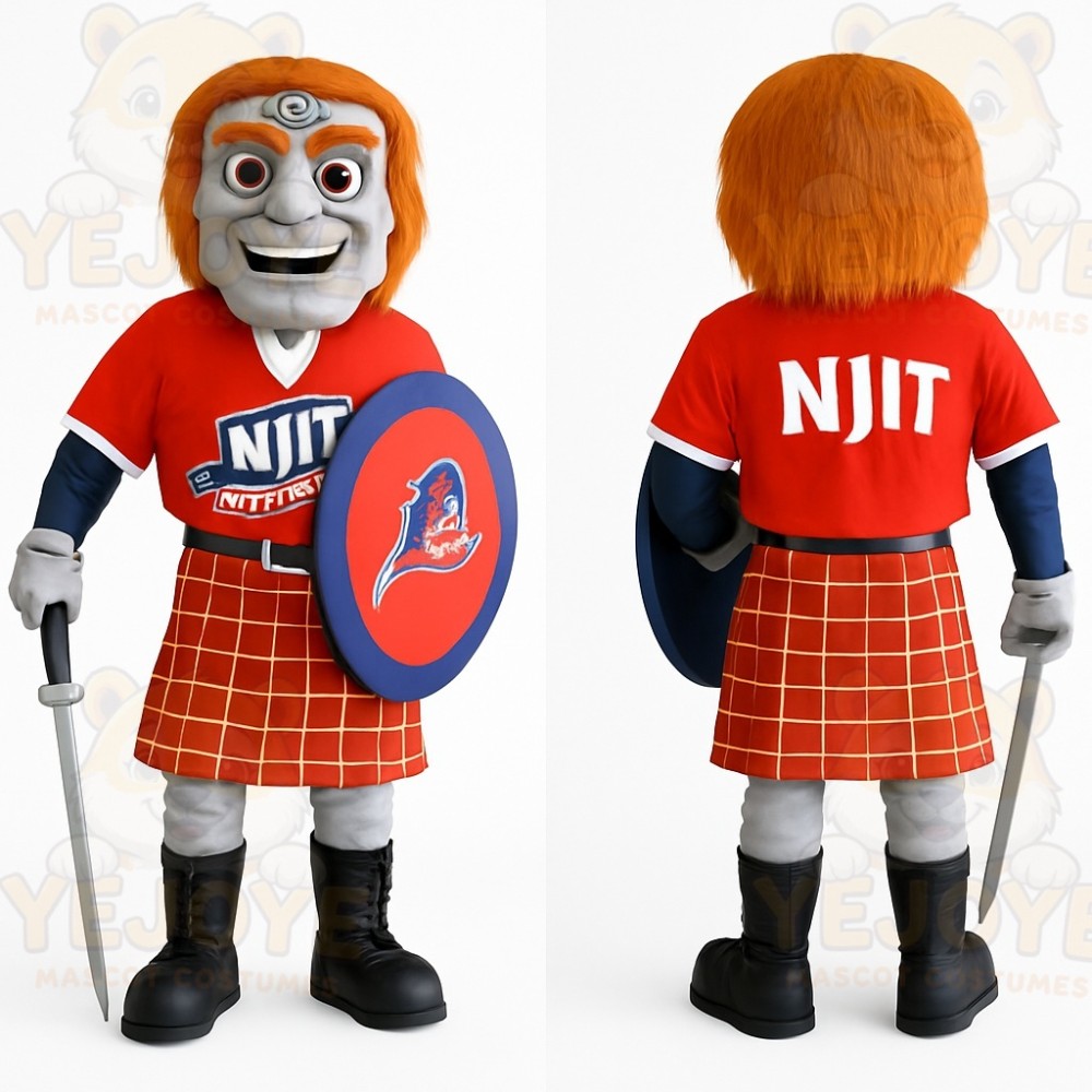 Red Orange Highlander Warrior Mascot Costume