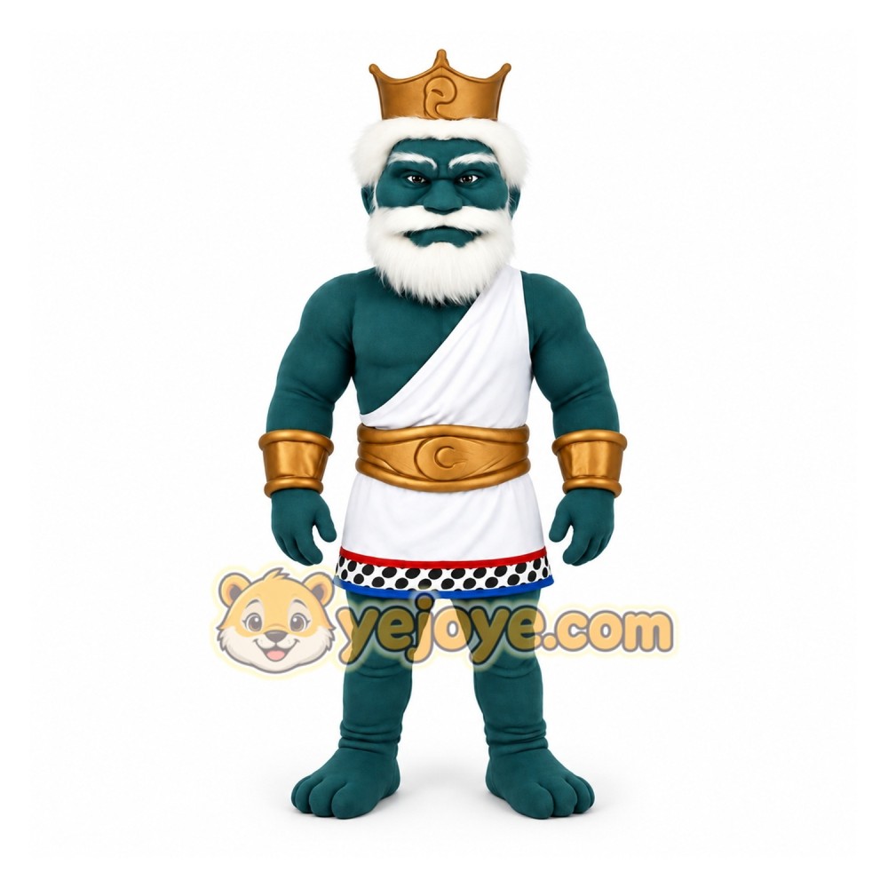 Teal White Gold Bearded King Mascot Costume