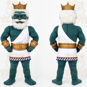 Teal White Gold Bearded King Mascot Costume