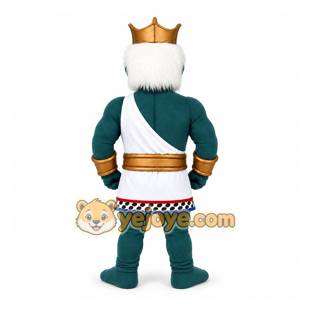 Teal White Gold Bearded King Mascot Costume