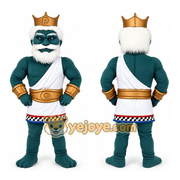 Teal White Gold Bearded King Mascot Costume