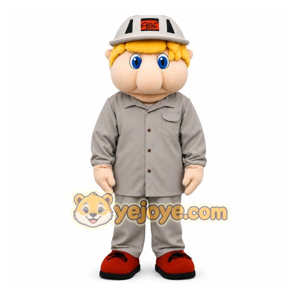 Gray Yellow Construction Worker Mascot Costume