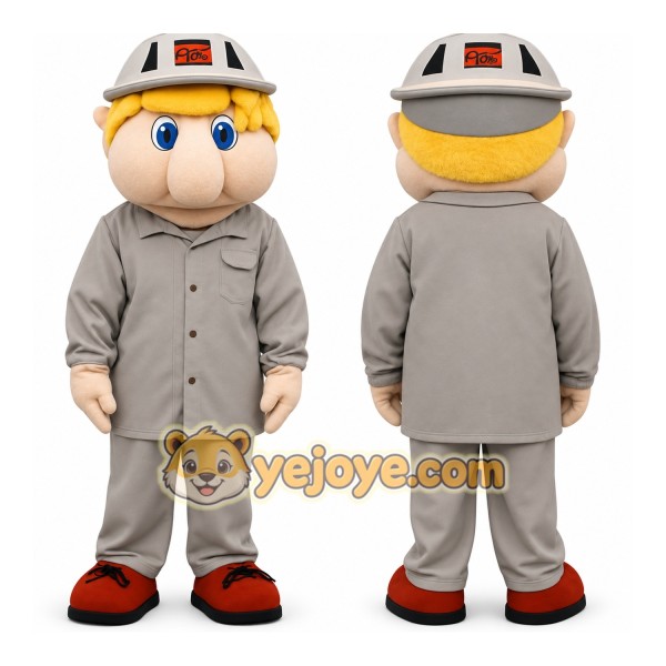 Gray Yellow Construction Worker Mascot Costume