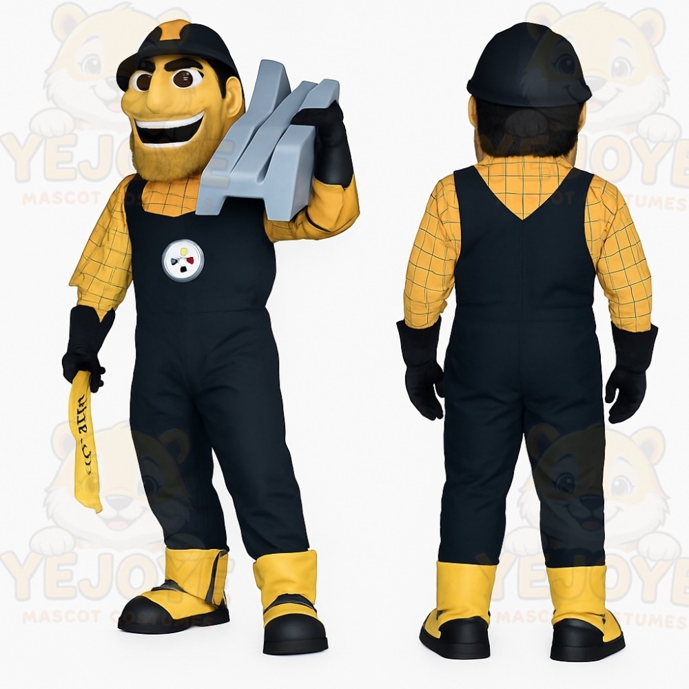 Black Yellow Construction Worker Mascot Costume