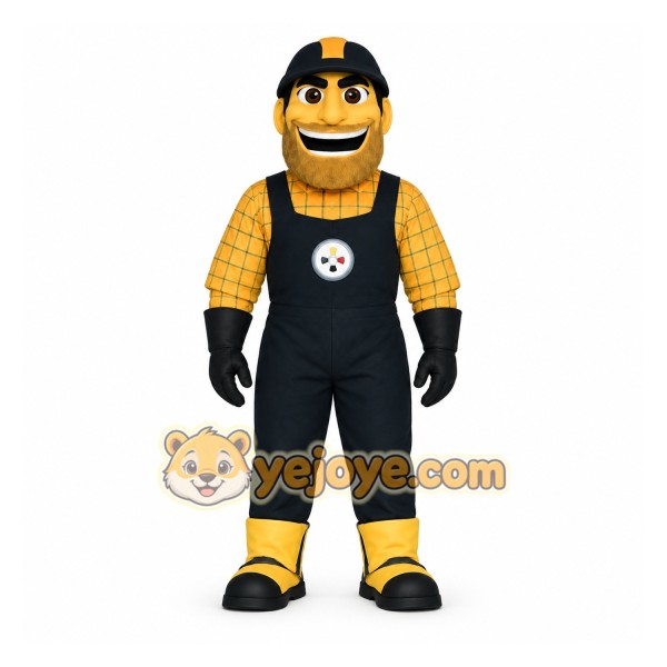 Black Yellow Construction Worker Mascot Costume