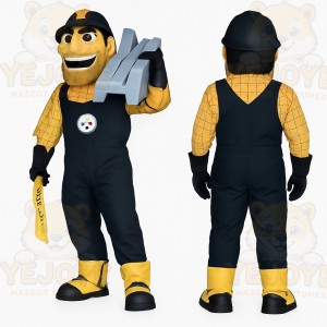 Black Yellow Construction Worker Mascot Costume