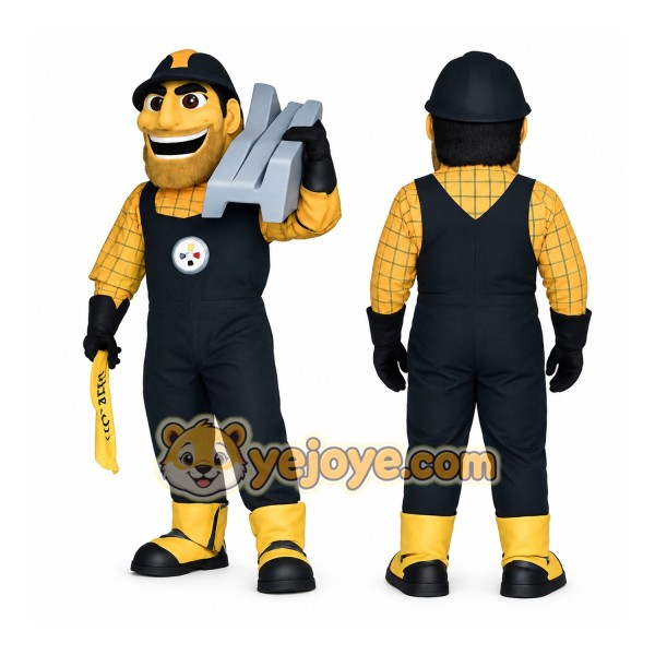Black Yellow Construction Worker Mascot Costume