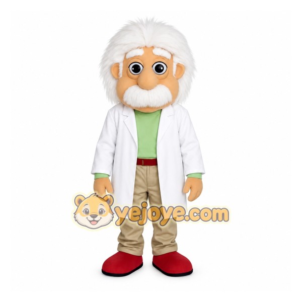 White Beige Old Scientist Mascot Costume