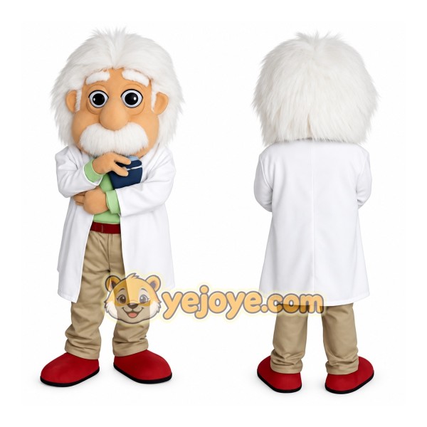 White Beige Old Scientist Mascot Costume