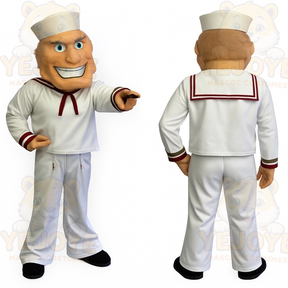 White Burgundy Sailor Man Mascot Costume