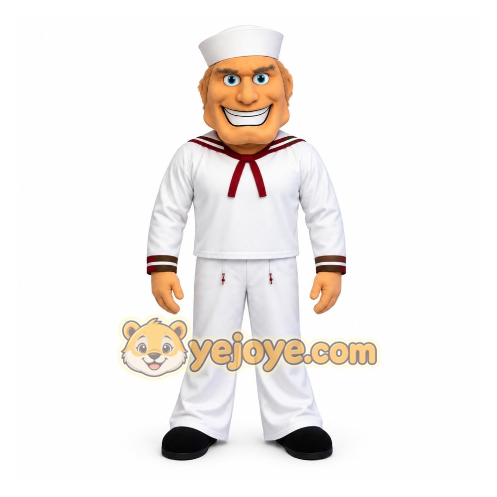 White Burgundy Sailor Man Mascot Costume White Burgundy Sailor Man Mascot Costume