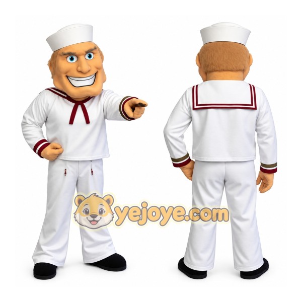 White Burgundy Sailor Man Mascot Costume