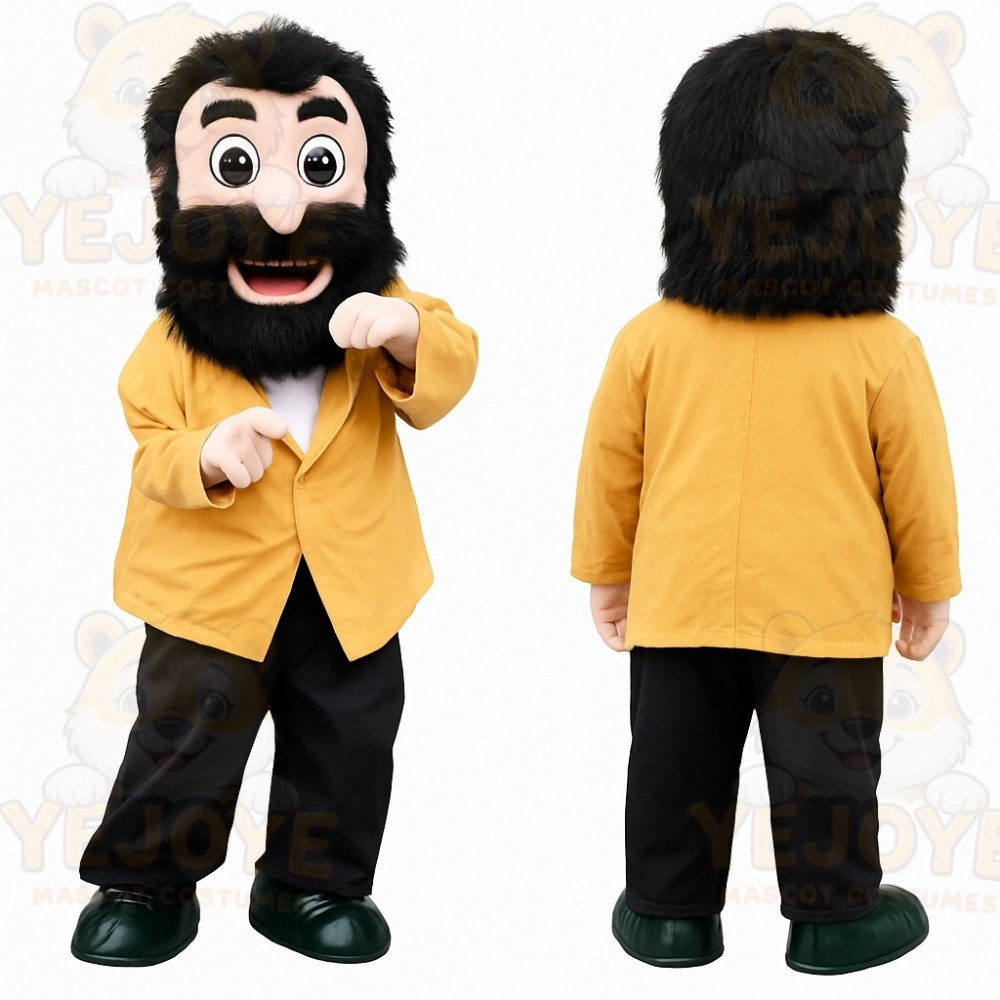 Yellow Black Bearded Man Mascot Costume