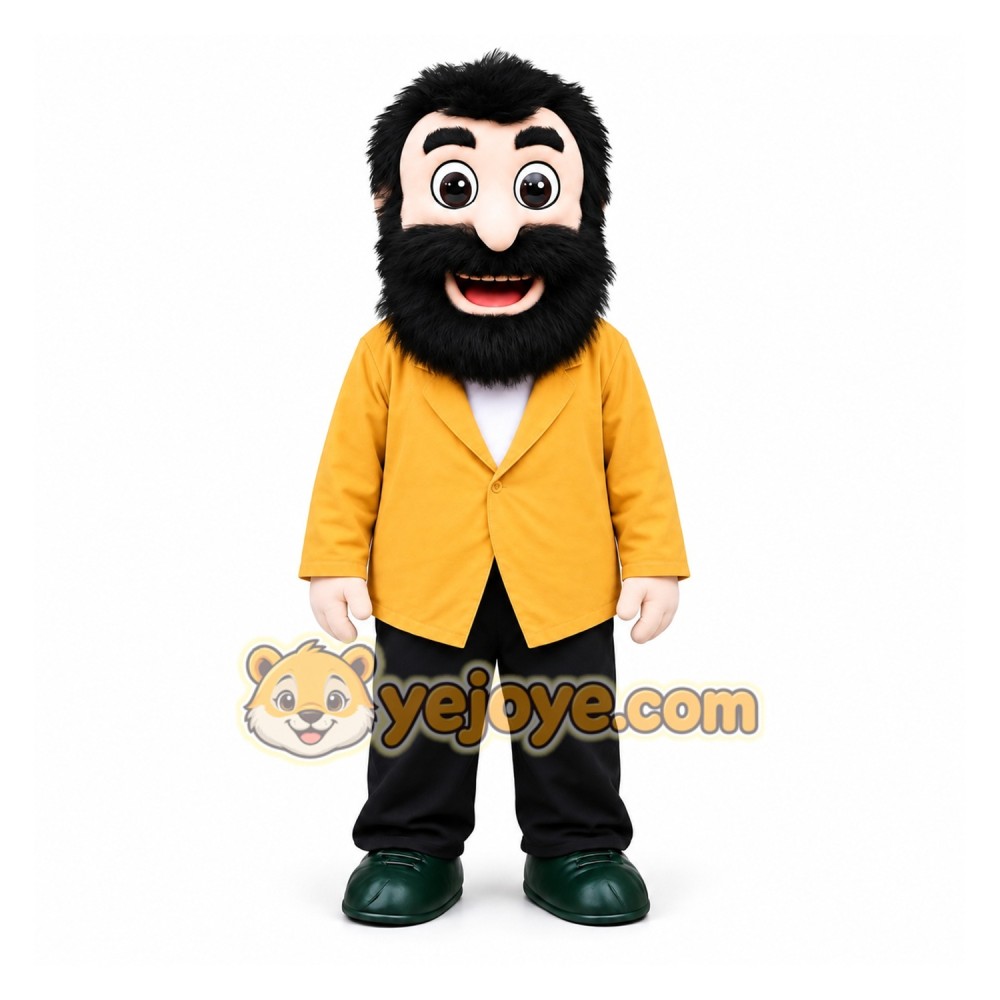 Yellow Black Bearded Man Mascot Costume Yellow Black Bearded Man Mascot Costume