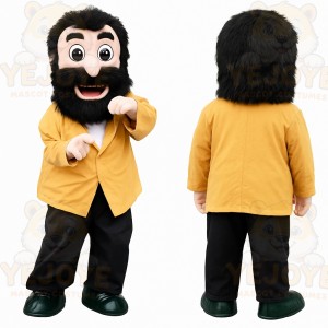 Yellow Black Bearded Man Mascot Costume