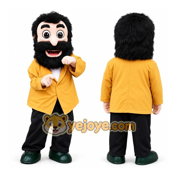 Yellow Black Bearded Man Mascot Costume