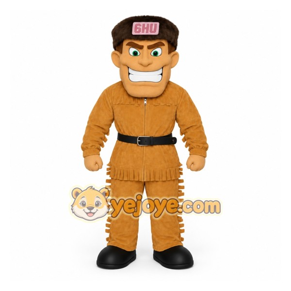 Tan Brown Fringed Frontiersman Mascot Costume