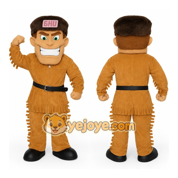 Tan Brown Fringed Frontiersman Mascot Costume