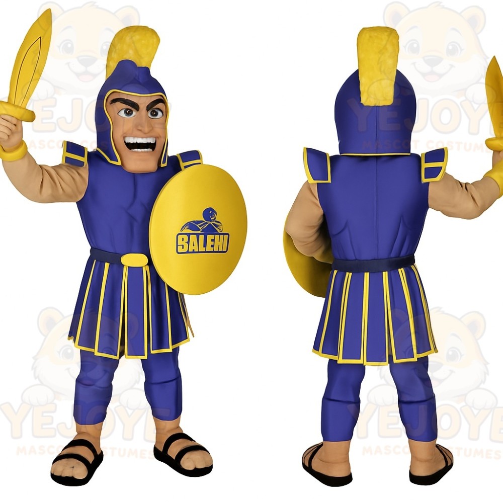Blue Yellow Spartan Warrior Mascot Costume