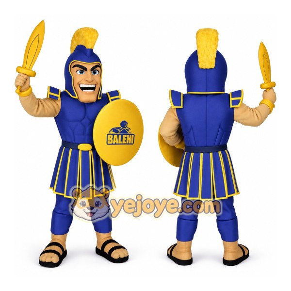 Blue Yellow Spartan Warrior Mascot Costume
