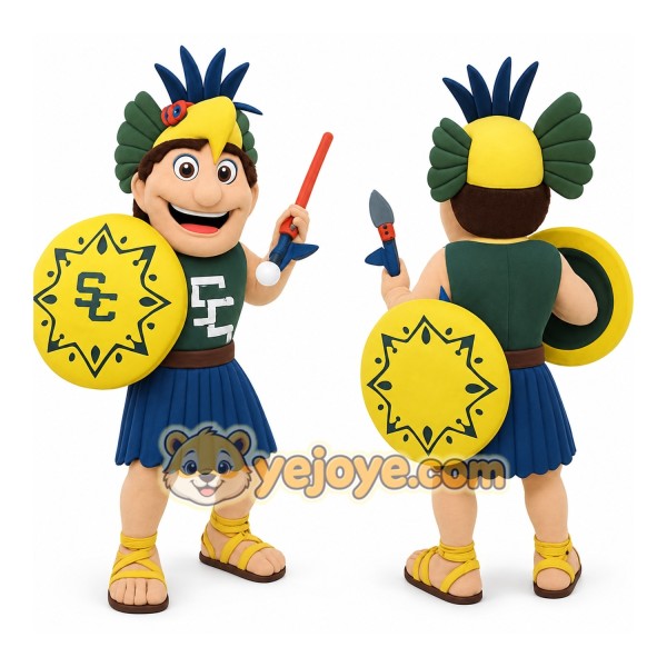 Yellow Green Aztec Warrior Mascot Costume