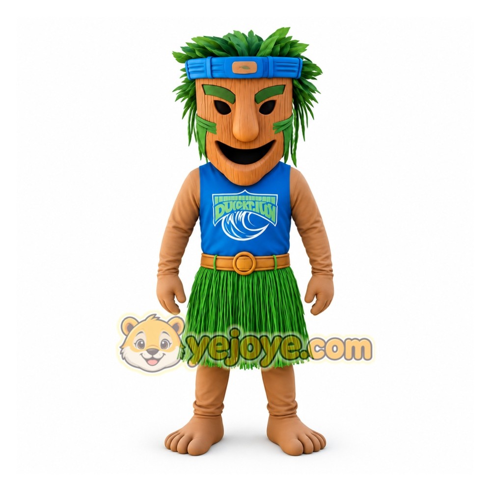 Blue Green Brown Hula Tiki Man Mascot Costume Blue Green Brown Hula Tiki Man Mascot Costume