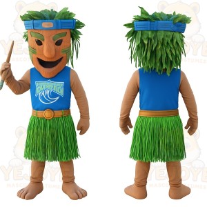 Blue Green Brown Hula Tiki Man Mascot Costume